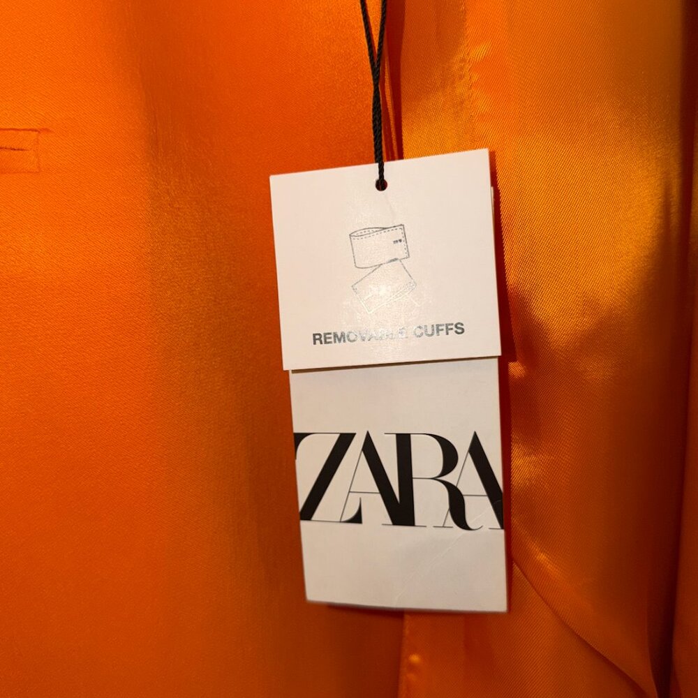 Orange Ostrich Feather Trim Blazer Suit Jacket and Drawstring Pant Suit Zara NWT - Picture 8 of 13